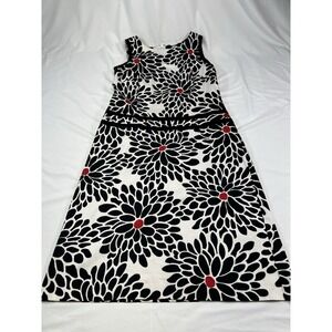 Talbots Sleeveless Floral Sheath Dress Size 8 Black White Red Bold Print Stretch
